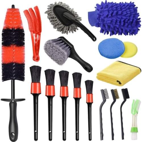 17Pcs Car Detailing Brush Set, Wheel & Tire Brush, Car Towel, Car Wash Mitt, Wire Brushes, Car Wash Cleaning Tools Kit