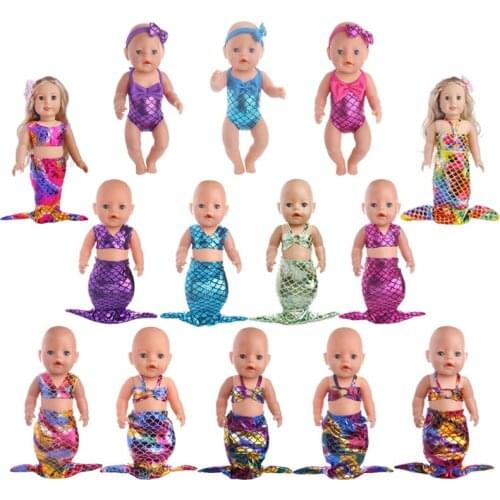 ZWSISU 14 Styles Doll Mermaid 2 Pcs Swimsuit Clothes Party Gown Skirt For 18 Inch American Doll & 43 Cm Born Doll For Generation