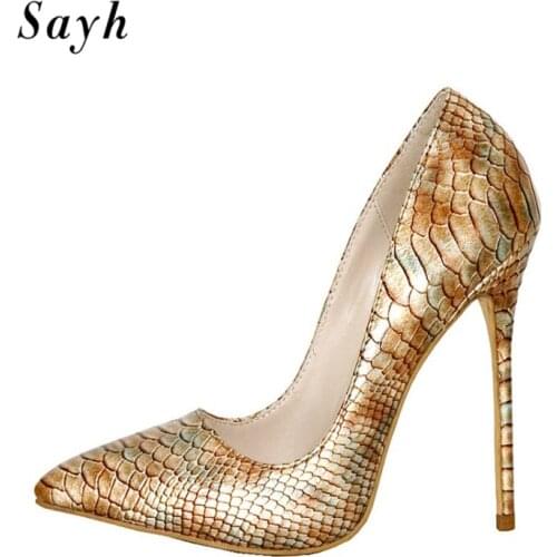 2020 Women Sexy Ladies High Heels Pumps Snake Print Sexy Female Outdoor Party Shoes Woman Stripper Pumps Gold Stilettos