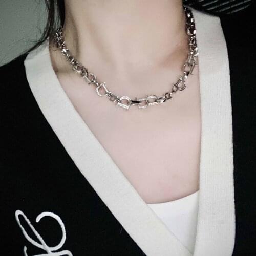 2021 New Trend Punk Rock Necklaces Exaggerated Letter D Pendant Hip Hop Fashion Neck Chain For Women Party Korean Style Jewelry