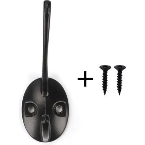 4/10PCS heavy duty Coat Hooks Wall Mounted for Hat hardware Dual Prong Retro Coat Hanger with Screws Black Color