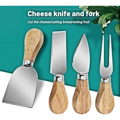4pcs/set Stainless Steel Cheese Knives Oak Handle Cheese Cutter Cheese Board Butter Spatula Kitchen Cake Cheese Tools