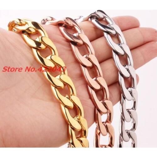 7-40" Top Quality 316L Stainless Steel Silver/Gold/Rose Gold Color Cuban Curb hain Necklaces Mens Womens Jewelry 8/11/13/15/19mm