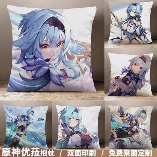 Anime Genshin Impact Eula Lawrence Cartoon Square Throw Pillow Cosplay Game Siesta Short Plush Sofa Cushion Gifts 45*45cm
