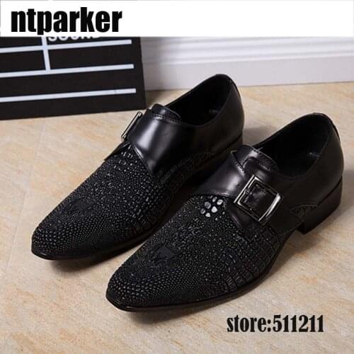 Ntparker Formal Business Leather Shoes Men Black Dress Shoes Buckle Decoration Fashion Design Oxfords Shoes, Big size EU38-46
