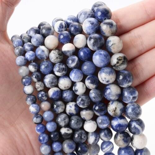 Natural Africa Blue Pattern Stone Beads Round Loose Spacer Bead for Jewelry Making DIY Charm Bracelet Accessories 4/6/8/10/12mm
