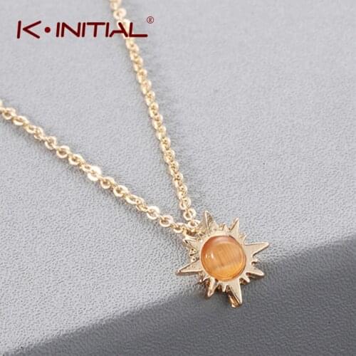 Kinitial Fashion Stone Sun Necklaces Lucky Flower Gold Color Pendant Necklace Statement Chain Chkoer for Women Jewelry Gift