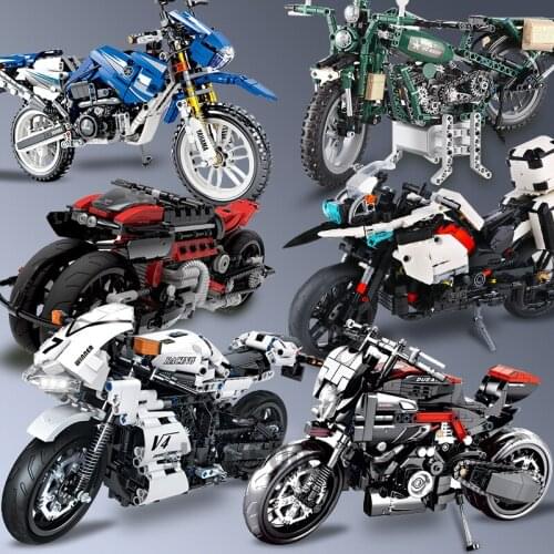 City Vehicles Compatible Electric Motorcycle Moto Motor Car Racing Speed Motorbike Building Blocks Models Bricks Kids Toys
