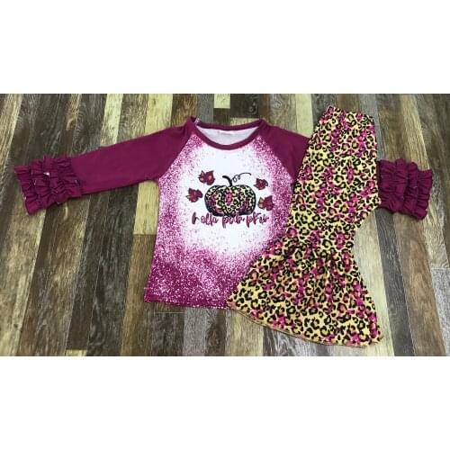 Childrens fall boutique Baby Girl tie-dye maple leaf leopard print pumpkin bell bottom pantsuit
