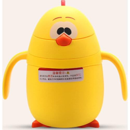Ins 180ml Cartoon Yellow Chicken Portable Simple Drink Water Straw Bottle Cup Glass for Baby Children Boy Girl Creative Gift