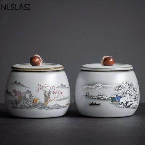 Chinese Ceramic Tea Caddy Portable Ru Kiln storage tank travel Tea Boxes tea tin containers sealed coffee Spice Candy jar