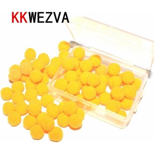 KKWEZVA 1cm/100pcs Fly fishing flies mimic fish eggs yellow trout bait floating plush balls Eggs Fishing lures