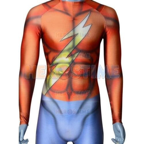 The F lash Classic Mens Superhero Costume 3D Print Spandex Zentai Bodysuit Halloween Costume for Adult/Kids Hot Sale