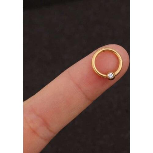 1Pc 8mm Stainless Steel Rhinestone Round Ring Ear Hoop Nose Ring Loop Ear Zircon Cartilalge Piercing Ring Body Jewelry Earring