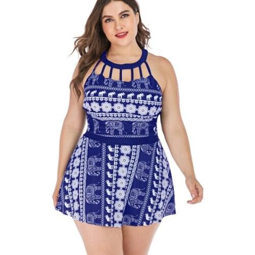 Sexy Two Piece Swimsuit for Women Swimwear High Waist Trunks Elephant Print Halter Swimsuit Female Bathing Suit Beachwear XXXL