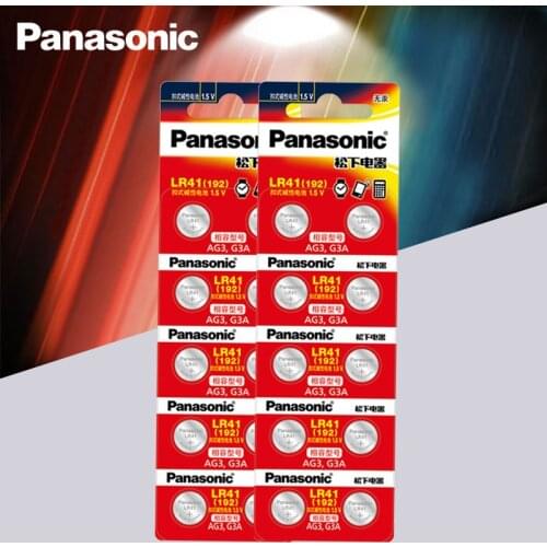 20pcs/lot LR41 Button Cell Batteries Panasonic 100% Original SR41 AG3 G3A L736 192 392A Zn/MnO2 1.5V Lithium Coin Batteries