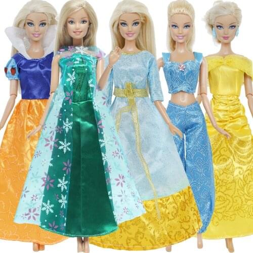 Fashion 5 Pcs/Lot Fairy Tale Style Dress Evening Party Gown Princess Outfit Cosplay Accessories Clothes for Barbie Doll DIY Toy