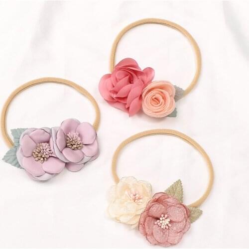 Fashion Handmade Flowers Elastic Traceless Nylon Hairband Cute Artificial Floral Infant Headband Kids Accessories Birthday Gifts