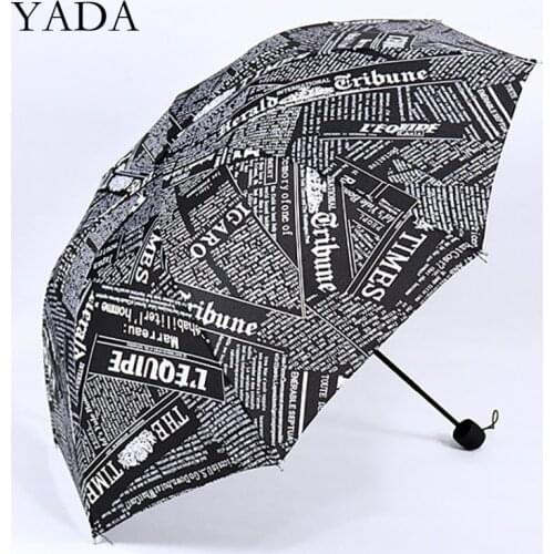 YADA Ins Fashion black&white Newspaper Folding Umbrella Rain UV Anime child Umbrella For Women Man Windproof Umbrellas YS200087