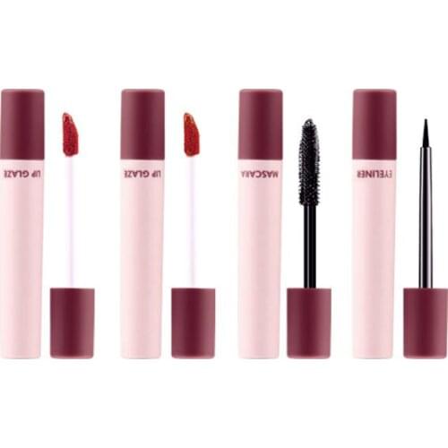 New Arrival 4pcs/set Makeup Set Small Cigarette Tubes Lipstick Lip Glaze Liquid Eyeliner Pen Mascara Beauty Makeup Set