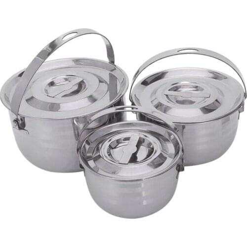 Camping Cookware Set Stainless Steel Compact Campfire Cooking Pots And Pans Rugged 3Pc Cook Set For Outdoor Hiking Barbecue