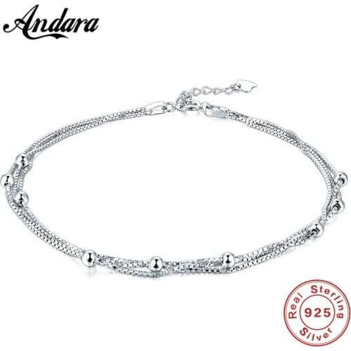 100%925 Sterling Silver Anklet Summer Style Woman Fashion Accessories Jewelry Gift