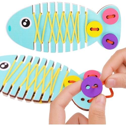 Montessori Educational Wooden Toy Children DIY Wear Clothes Rope Sewing Button Parent-Children Game Toys For Children Gifts