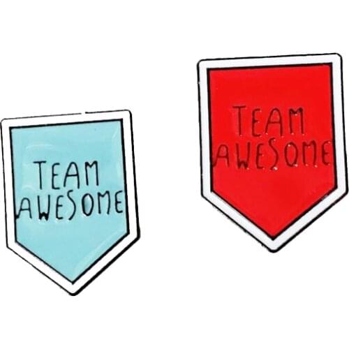 TEAM AWESOME Badge Pin Red Blue Team Organization Metal Enamel Brooch Simple Trendy Costume Backpack Jewelry Accessories