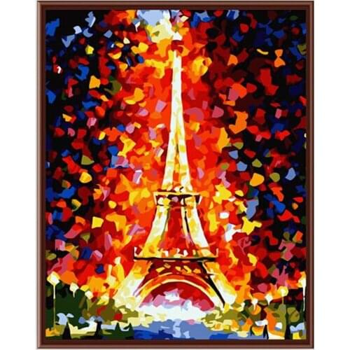 Paris Eiffel Tower Hand painted canvas oil paintings wall Coloring painting by numbers cuadros decoracion flower picture G186