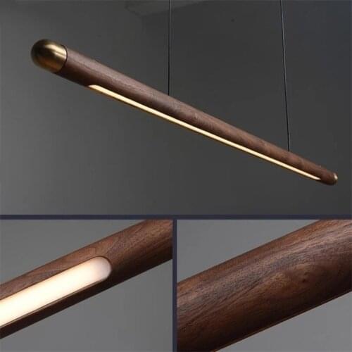 Designer Nordic Restaurant Bar Wood Pendant Lights Black Walnut Minimalist Long Strip Led Hanglamp Home Decor Dining Room Lights