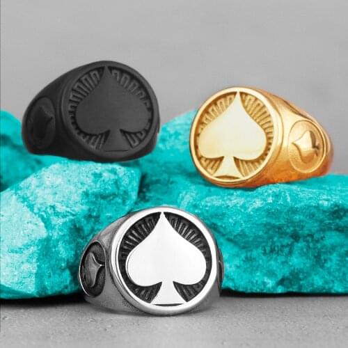 Poker Spades Good Luck Stainless Steel Mens Rings Punk Hip Hop Unique For Male Boyfriend Biker Jewelry Creativity Gift Wholesale