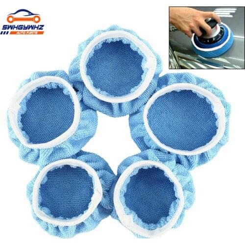5Pcs Car Polisher Waxing Soft Microfiber Polishing Bonnet Buffing Pad Cover 5-6"