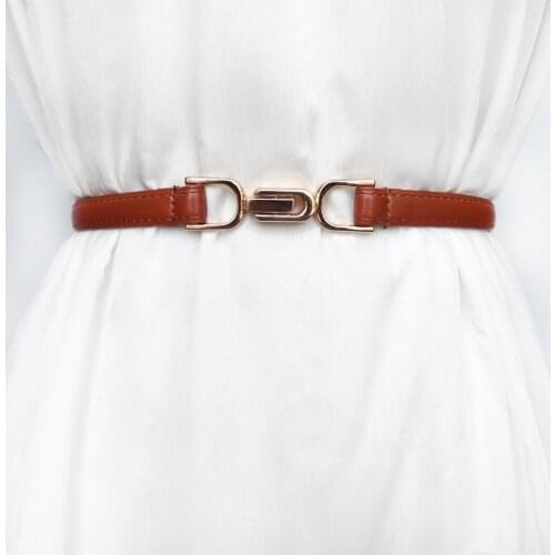 New Women Thin Gold Alloy Buckle Adjust Belt Dress Fashion Faux Leather Waistbands Coat Narrow Waist Seal Skirt Girl Cummerbunds