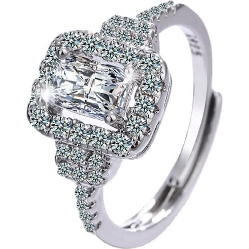 Luxury Female Ring Accessories 925 Silver Jewelry with Zircon Gemstone Open Finger Rings Ornament for Wedding Promise Party Gift