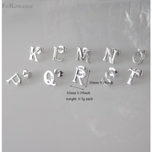 STUD LETTERS INITIAL LETTER K L M N O P Q R S T 0.39*0.39" WHITE GOLD COLOR GP CZ STONE PLAIN EARRING