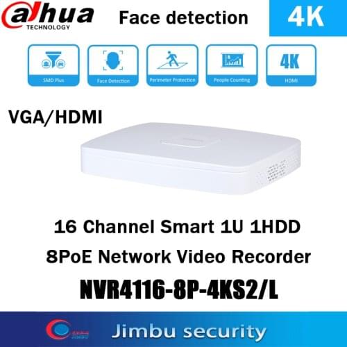 Dahua 4K NVR P2P NVR2108HS-8P-4KS2 8POE 8CH NVR2104HS-P-4KS2 4POE 4CH H.265 video recorder Up 8Mp resolution cctv nvr security