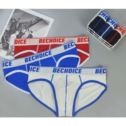 BECHOICE Mens Briefs Men Low Waist Sexy Nylon Mesh Breathable Comfort Underwear Passion Concave Comfortable Youth Underpants