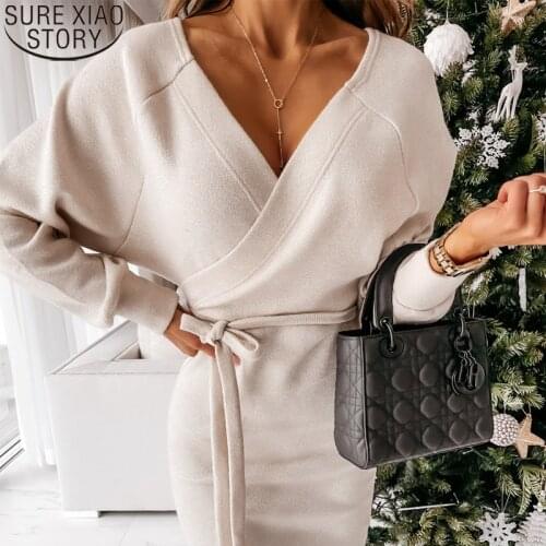 New 2021 Spring Dress Fashion Women Sexy V-neck Knitted Dress Plus Size Loose Bandage Dresses Backless Vestidos Feminino 12833