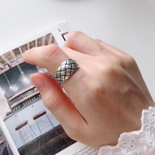 Vintage 925 Sterling Silver Crossover Black Line Retro Heavy Duty Japan Design Women Girls Jewelry Gift Summer Fashion Open Ring