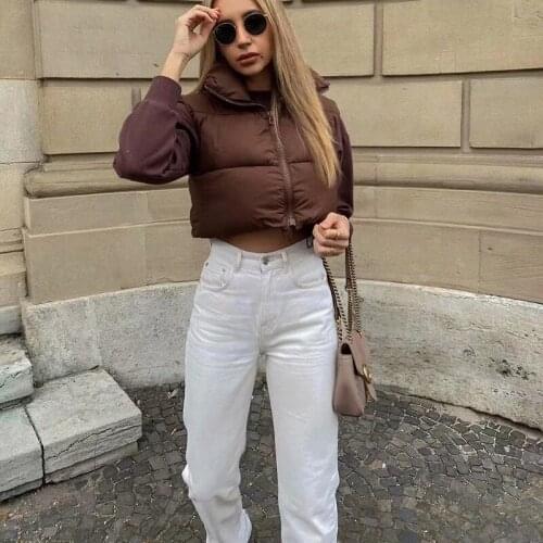 Women Stand Collar Cotton Vests Elegant Solid Simple Zipper Coats Fashion Autumn Women Casual Sleeveless Jackets Vest