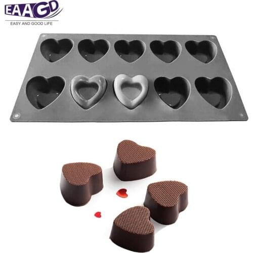 1Pcs 10 Cavity Heart Shaped Silicone Molds Pastry Fondant Cake Soap Mold DIY Chocolate Cookies Sugar Ice Jelly Mould Baking Tool