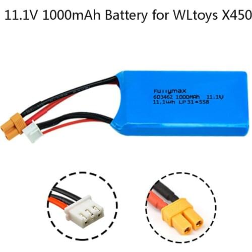 11.1V 1000mAh upgrade 1300mAh Lipo Battery for XK X450 FPV RC Drone Spare Parts 11.1V Lipo Battery XT30 Plug toys accessories