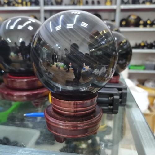 13cm Natural Black Obsidian Sphere Large Crystal Ball Healing Stone+pedestal
