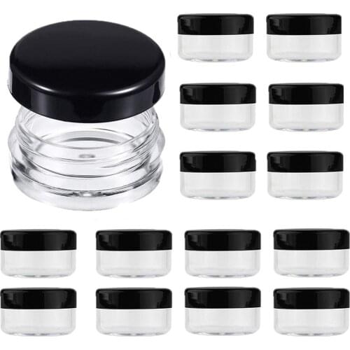 15pcs/lot 10g Black Lid Empty Jar plastic cosmetic makeup jar Refillable Eyshadow Cosmetic Sample Containers skin care cream