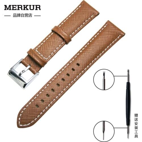 18mm 1963 Watch Replacement Leather Strap Merkur Genuine Cowhide Band Unisex Pin Buckle Mens Watch Universal Belt Accessories