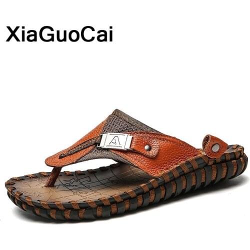 2020 Summer Men Slippers New Arrival High Quality Man Flip Flops Outdoor Genuine Leather Beach Shoes For Male Footwear Big Size