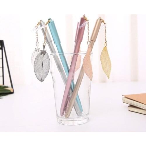 36PCS Neutral Pen Metal True Leaves Gel Pens Student Stationery Kawaii School Supplies