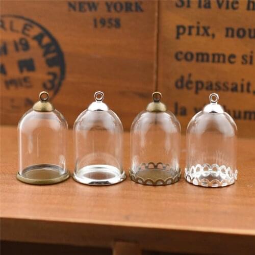 5set 25*18mm hollow glass tube with setting base beads cap set no filler glass bottle glass vail pendant fashion DIY accessory