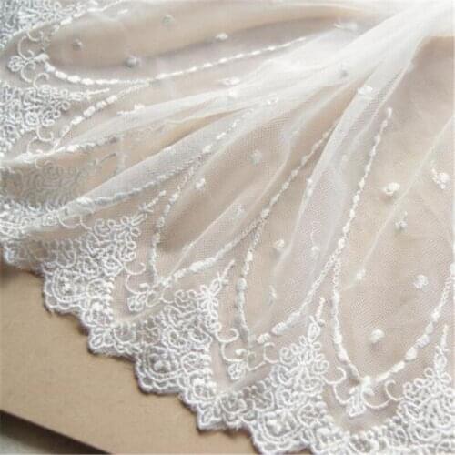 5Yards Palace Ivory Black Beige Tulle Net Embroidery Fabric Venise Lace Trim Embroidery Embellishment Sewing Crafts 20cm LW0166