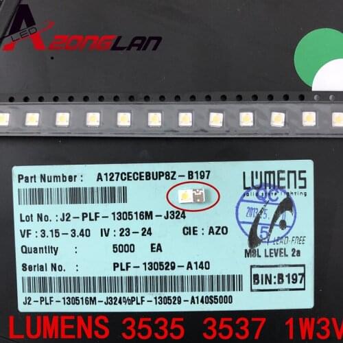 500PCS/LOT LUMENS SMD LED 3535 3537 3V 1W Cool white For TV Backlight Lamp beads A127CECEBUP8C-6078 3D